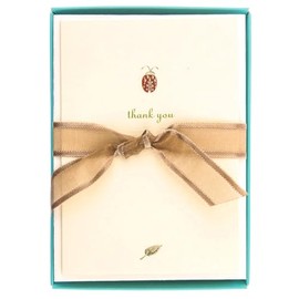 Graphique Ladybug La Petite Presse Boxed Notecards - 10 Embossed and Embellished Gold Foil Ladybug "Thank You" Notes with Matching Envelopes, 3.25" x 4.75"
