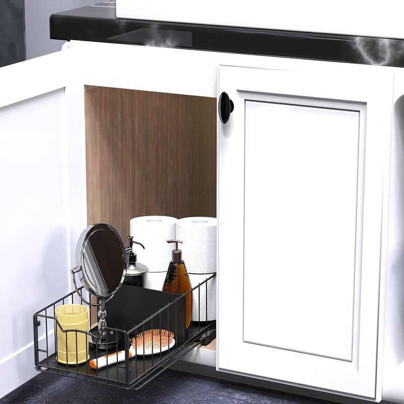 Simple Houseware Pull-Out Cabinet Sliding Basket Organizer, 17.2" D x