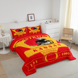 Feelyou Football Bedding Set Queen Size,Kansas Comforter Set,Football Fans Gifts Comforter,American Football City Bed Set