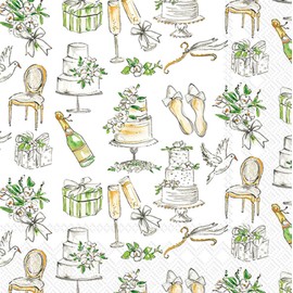 IHR Ideal Home Range Party Napkins Rosanne Beck Disposable 3-Ply Paper Lunch Napkin Pack, 6.5" x 6.5", Wedding Cakes, 20-Count