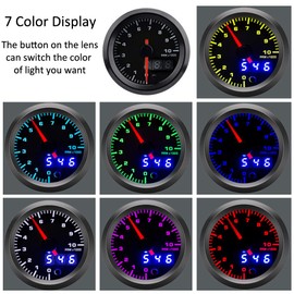 Supmico Universal Car Truck 52mm Tacho Tachometer Gauge Meter Kit RPM 7 Color LED Light Pointer Dial Digital Dual Display Indicator Electronic