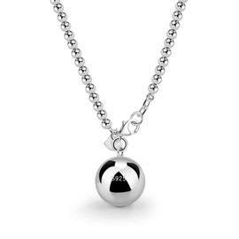 Women 925 Sterling Silver Bead Necklace Bell and Heart Pendant 4MM 6MM Round Prayer Beads Link Chain 18 "20" 22 "24" 26 "28" Girl Teens Jewelry Gift (24 inches, Bell Pendant 4MM Style)
