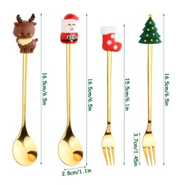 Volumoon Christmas Tableware Set, 2 Pieces Christmas Spoons and 2 Pieces Christmas Forks Gold, with Gift Box, Stainless Steel Fork and Spoon Set, Christmas Cutlery Set (Christmas style-2)