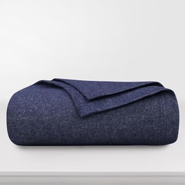 Tribeca Living All Seasons Luxury Cotton Blanket - Oversized, Yarn Dyed, Soft and Warm 100% Cotton Blanket - Queen, Heather Dark Blue