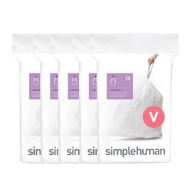simplehuman Code V 100 Count in Dispenser Packs, Extra Durable Custom Fit Liners, Drawstring Trash Bags, 16-18 Liter/ 4.2-4.8 Gallon, White