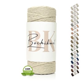 BOCHIKNOT 3mm Macrame Cord x 109yds - Single Strand Twist - Macrame Supplies Cotton Rope - Macrame Cotton Cord for Crafts - Macrame Colored Cord in 3mm, 4mm Yarn String - Craft Rope (Colors, Natural)