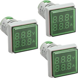 LED Voltage Display Panel Mount Volt Amp Meter, AD101-22VAMS 22mm Square Voltmeter and Ammeter, AC50-500V Voltage and 0-100A Current Meter, Green (3 Pack)