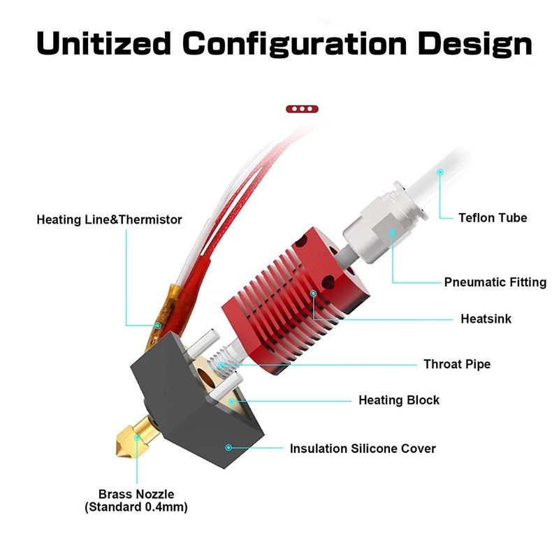 Assembled Hotend Kit for Ender 3 with Pneumatic Fittings Thermistor