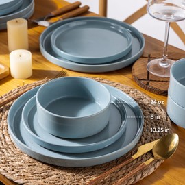 AmorArc Ceramic Dinnerware Set for 4 | Speckled Stoneware Plates and Bowls with unglazed terracotta | Scratch Resistant, Dishwasher & Microwave Safe Dishes Sets- 12-Pcs Blue