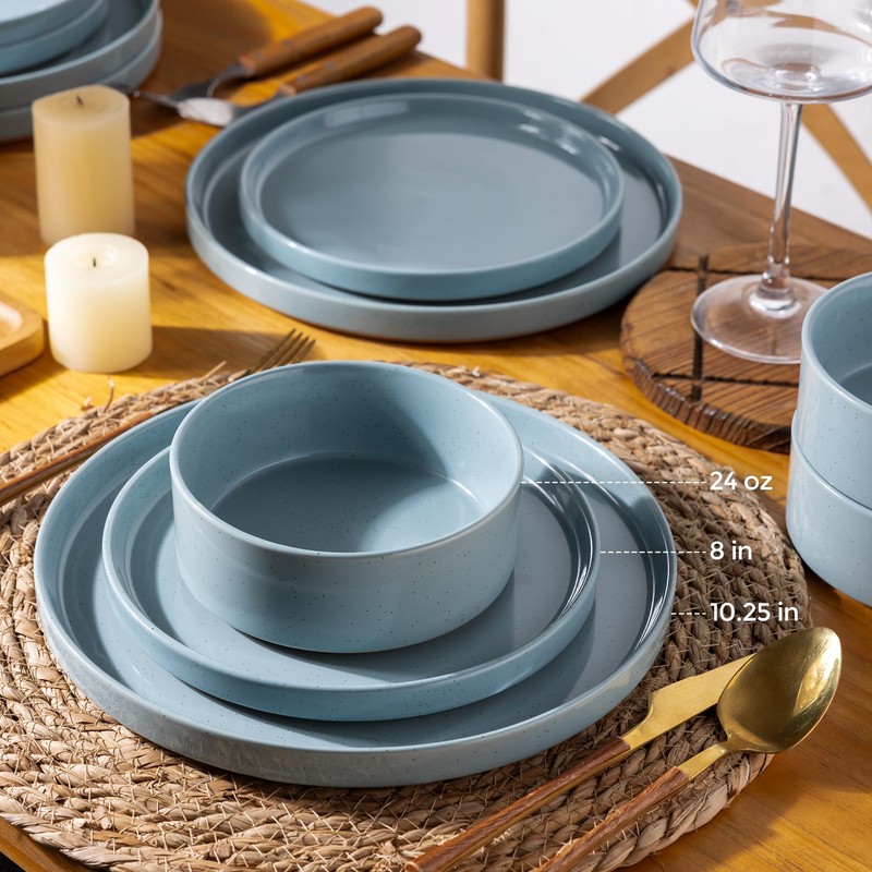 AmorArc Ceramic Dinnerware Set for 4 | Speckled Stoneware Plates
