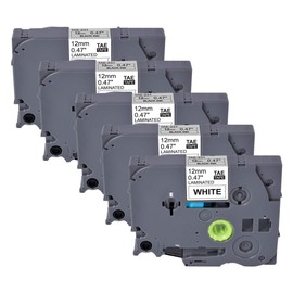 Tze231 PTouch Tape, 12mm Tz Tape Tze-231 Label Maker Black on White Compatible with Brother PT-D210 PT-H100 PT-H110 PT-D600 PT-1280, 5-Pack