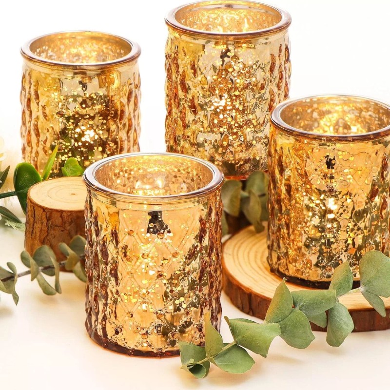 NITIME 12pcs Gold Votive Candle Holders for Table Centerpiece Mercury