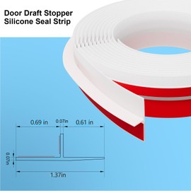 Elvone T-Shaped Door Draft Stopper, 1.37 in x 20 Ft Silicone Seal Strip for Windows Gaps, Weather Stripping Shower Sweep, White