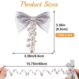 SmallCat 2PCS Bow Spiral Hair Ties with Beads, Bowknot Artificial Pearl Phone Cord Shape Hair Bands, Elastic Rubber Ponytail Holders for Women, No Crease Hair Accessories for Long Curly Hair - Silver