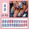 24Pcs Independence Day Flowers Press on Nails Short Square 4th