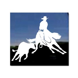 Cutting Horse Quarter Horse & Cow Vinyl Window Trailer Decal