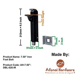 Adonai Hardware 7.50"" Dionysius Heavy Duty Wrought Cast Iron Foot Bolts Latches (1, Black Powder Coated) for Vintage Wooden Barn Doors, Gates, Security, DIY Easy Installation, Fences and Farmhouse