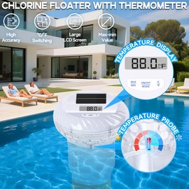 2025Upgraded Pool Chlorine Floater with Thermometer,Digital Screen Solar Chlorines Floaters with Light, Chlorine Floater with Adjustable Release,Floating chlorines Dispenser for Pool,Orange