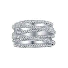 hsiyyecg Cross Ring Enhancers for Women Statement Engagement Ring,Entwined Cubic Zirconia Half Eternity Band Ring Cocktail Ring Costume Jewelry (US Size 9)