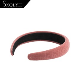 SXQLYH Padded Velvet Headband, Women's Headband, Thick Hair Band, Headbands, Soft Shiny Velvet Hair Band, Padded Hair Band, Comfortable Headbands for Women and Girls (Pink)