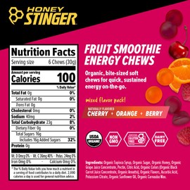 Honey Stinger Organic Fruit Smoothie Energy Chew, Gluten Free & Caffeine Free, for Exercise, Running and Performance, Sports Nutrition for Home & Gym, Pre and Mid Workout, 12 Pack, 21.6 Ounce
