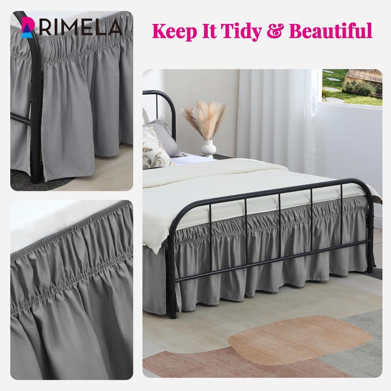 RIMELA Grey Bed Skirts with Split Corners Queen Size 18