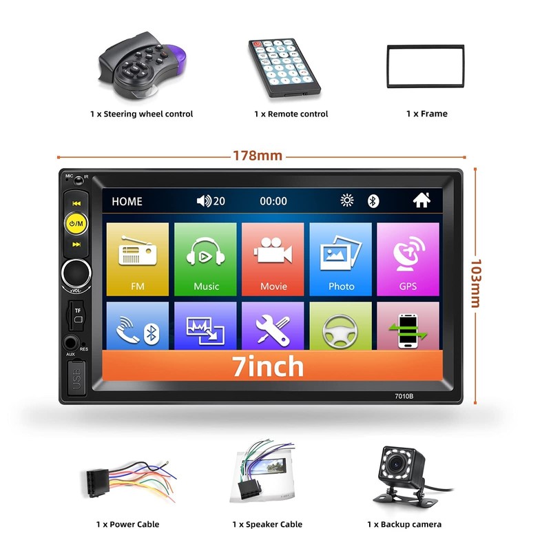 NHOPEEW Double Din Bluetooth Car Stereo 7 inch HD Touch