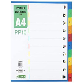 D.RECT Index for A4, PP10, 10 Dividers, Ring Binder, Tabs with Number Print 1-10, Multicoloured, Polypropylene Colour Dividers
