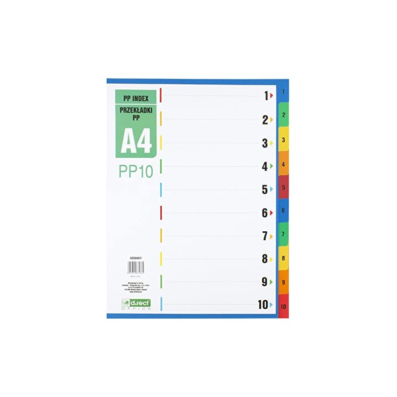 D.RECT Index for A4, PP10, 10 Dividers, Ring Binder, Tabs