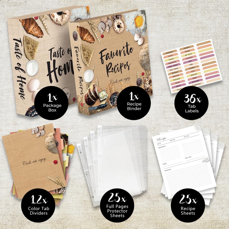 CraftSaints Recipe Binder 8.5x11, 3 Ring DIY Cookbook Kit 12