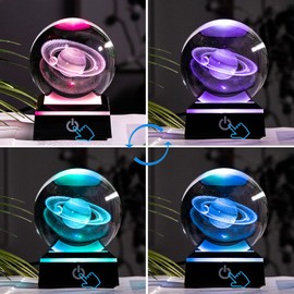 Crystal Ball Saturn Space Model 3.15 in. 3D Laser Engrave Planet Globe with LED Lamp Home Ornament Astronomy Gifts