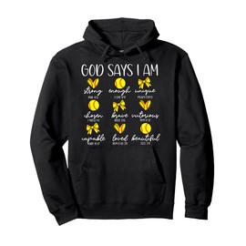 Coquette Bows God Say I Am Christian Softball Bible Verse Pullover Hoodie