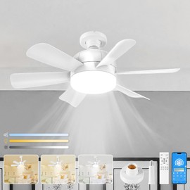 Socket Fan Light E26 Ceiling Fan 6 Speed with Natrual Wind 3000-6500 Color Temperature 200-1500Lum Smooth Adjustment with Remote and App for Living Room Bedroom Kitchen Light Replacemen(White 2Pack)