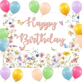 Pink Wildflower Birthday Decorations Floral Party Wildflower Backdrop Decorations Flower Balloons for Womens Birthday Party Supplies