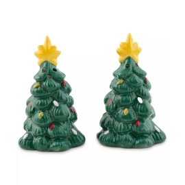 Thirstystone Ceramic Retro Holiday Tree Salt & Pepper Set. NEW
