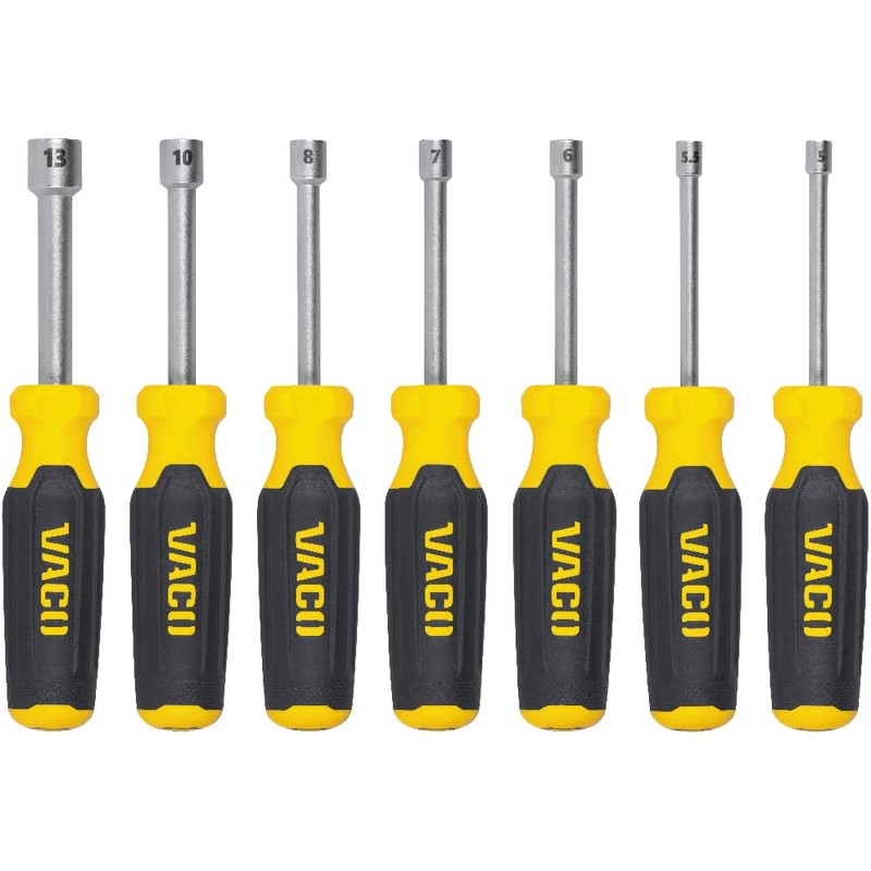 VACO VAC7071 7-Piece Metric Hex Nut-Driver Set, Hollow Shaft, Magnetic,