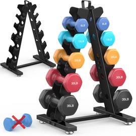 TomCare Dumbbell Rack Stand Only, 5 Tier Weight Rack for Home Gym Metal Compact A-Frame Dumbell Holder for Dumbell Set (5-35 LB), Weight Storage Holder with Handle (Stand Only)