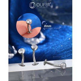 OUFER 14G Internal Belly Button Piercing Titanium G23 Belly Button Ring Jewellery Piercing Belly Button Piercing Clear CZ Belly Button Piercing 8/10/12 mm, Titanium, Cubic Zirconia