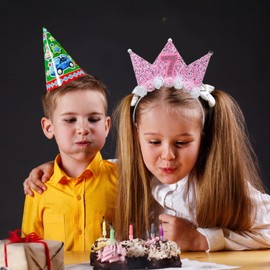 Birthday Decorations for 7 Year Old Girl –Sparkling Crown Headband with Pearls,Adjustable Pink Sash 'This is My Birthday' Flower Princess Tiara Hair Accessories