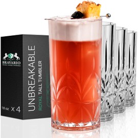 Bravario Unbreakable Plastic Drinking Water Tumblers, Dishwasher Safe 100% Tritan Glasses, BPA-Free Shatterproof Outdoor Highball Drinkware, 18 oz, Set of 4