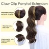 HSLHDI Claw Clip Ponytail Extension,20 Inch Chocolate Brown Curly Wavy