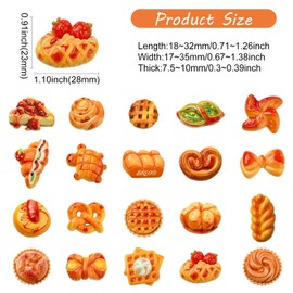 Stiesy - 40 unidades, 20 estilos para hornear, diseño de resina opaca, abalorio planas de pan de imitación, sin agujeros, cruasanes, tostadas, pan, gofres, decoración de alimentos, cabujón, para