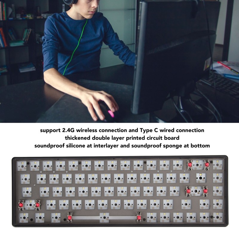 Mechanical Keyboard Kit 68 Keys 2.4G BT Wired Mode 65%