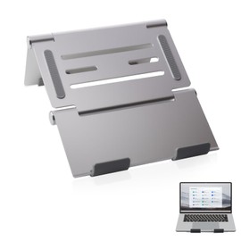 Lauviomify Laptop Stand - Adjustable Notebook Stand Made of Aluminium Foldable & Portable - Sturdy Laptop Holder for 10-16 Inch Devices - Space Saving for Office & Travel Silver