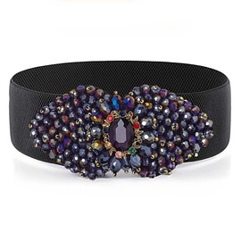 Bohend Korn Flower Elastic Belt Black Wide Stretchy Belt Crystal Beads Waist Belt for Dress Vintage Belt for Women and Women, black