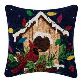 Peking Handicraft - Christmas Birdhouse 18" Square Hook Pillow - 31SJM10530C18SQ