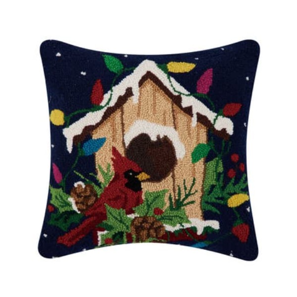 Peking Handicraft - Christmas Birdhouse 18" Square Hook Pillow -