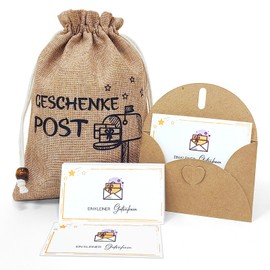 Voucher Gift Post – Voucher to Fill Yourself, with 12 Small Vouchers, 12 Kraft Paper Envelopes for Money Gift or Vouchers, 1 Hessian