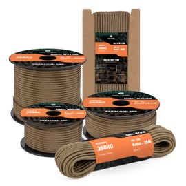 Kamu Synber 550 Paracord 4mm 15m Type III 7 Strands 100% Nylon Rope Parachute Cord Ideal for Crafting, DIY, Camping, Survival, Outdoor | Support 250kg | Mud Brown