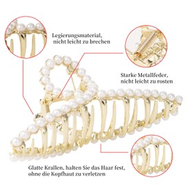 Women's Metal Hair Clip Large - Thick Hair Tocess Hair Grippers Non-Slip Hair Clip Beads Hair Clips Rhinestone Gold Hair Claw Clips Hair Clip for Women